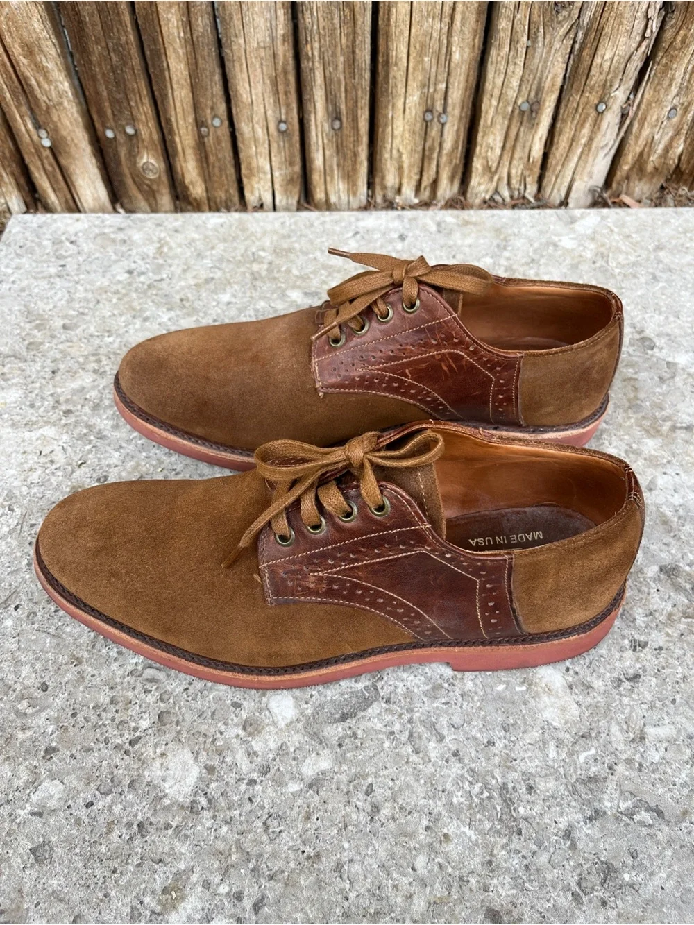 Walk Over Saddle Oxford Brown Suede Derby Shoes Leather Made in USA Dress Work